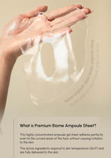 Hand holding a clear ampoule sheet with text explaining its features.