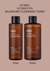 Two bottles of Acwell Licorice PH Balancing Cleansing Toner on a beige background