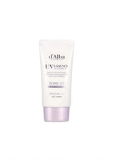 Tube of d'Alba UV Essence Waterfuèl Tone-Up Sun Cream on a white background