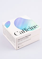 Packaging of K-Secret Instant Relief Eye Gel Patches with Caffeine. The box is predominantly white with a picture of the blue and pink gel patches used for the eyes, and text detailing the product name and key ingredient, Caffeine.