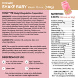 Nutritional information and ingredients list for Shake Baby grain flavor shake.
