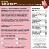 Shake Baby nutrition label with ingredients, directions, and nutritional facts.