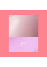 Color swatch with gradient from pink to purple labeled 'Oasis' on a pink border.