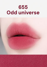Lipstick swatch on a white background with '655 Odd universe' text.