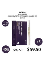 Julioly nail care product set with packaging and oil pen on a white background