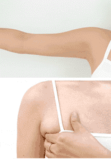 Animated comparison of underarm and upper-arm skin during an ytning body-care demonstration