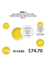 A packaged lip mask product with the brand name FINDIVE Bakuchiol Ampoule Lip Mask, showing the product slightly open to display the yellow-colored content inside. The packaging is predominantly white with text detailing the product name, ingredients, and benefits.