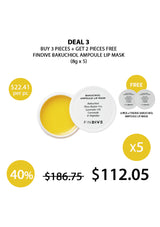 A packaged lip mask product with the brand name FINDIVE Bakuchiol Ampoule Lip Mask, showing the product slightly open to display the yellow-colored content inside. The packaging is predominantly white with text detailing the product name, ingredients, and benefits.