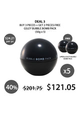 Packaging of GSLEY Bubble Bomb Pack which is a black spherical container with product details in white and red text, presented alongside its box which has similar color scheme and branding.
