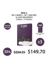 Promotional graphic for SL Light belly patch deal with packaging and pricing information.