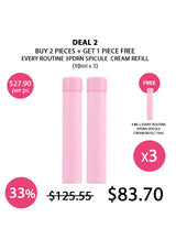 Promotional graphic for pink 3PDRN spicule cream refill tubes, showing two pink cylindrical tubes and one smaller pink tube with sale text, pricing, and a 'FREE' badge on a white background.