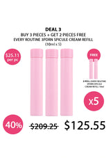 Promotional graphic for a 3DPRN spincule cream refill pack, showing five pink cylindrical tubes on a white background with sale text, pricing, and a 'FREE' badge.