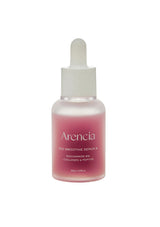 Pink serum bottle with dropper labeled 'Arencia' on a white background