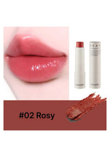 Lipstick with '#02 Rosy' shade on a white background