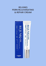 REJUNIQ PDRN Rejuvenating & Repair Cream 20ml blue box and white tube on a light blue background