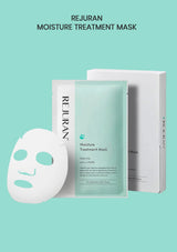 REJURAN moisture treatment mask packaging on a light blue background
