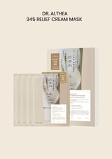 Dr. Althea 345 Relief Cream Mask packaging with product and information on a beige background