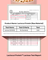 Lactocut Protein Lactose Test Report on a pink background