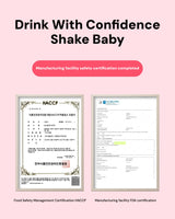 Two certification documents on a pink background with text about food safety and manufacturing facility safety.