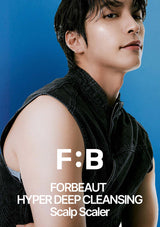 Person wearing a black sleeveless shirt with 'F:B' branding on a blue background