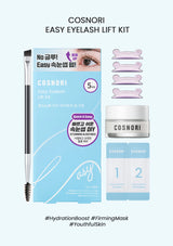 Cosnori Easy Eyelash Lift Kit with packaging, brush, and components on a white background