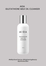 AIDA Glutathione Milk Oil Cleanser bottle on a gray background