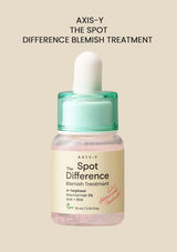 Bottle of Axis-Y Spot Difference Blemish Treatment on a beige background