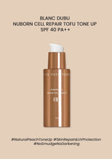 Bronze bottle of Nuborn Cell Repair Tofu Tone Up SPF 40 PA++ on a beige background