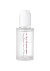 Skincare bottle with white cap and visible branding on a white background