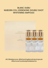 Nuborn Cell Idebenone Double Shot Whitening Ampoule packaging on a beige background