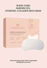 Blanc Dubu Nuborn Cell Hydrogel Collagen Neck Mask packaging with neck mask on a light pink background