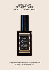 Bottle of Groom Vitamin Power Hair Essence on a beige background