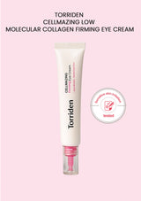 Torriden Cellmazing Low Molecular Collagen Firming Eye Cream on a pink background