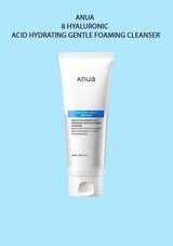 Anua 8 Hyaluronic Acid Hydrating Gentle Foaming Cleanser on a light blue background