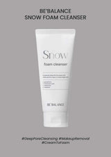 Tube of BE BALANCE Snow Foam Cleanser on a gray background
