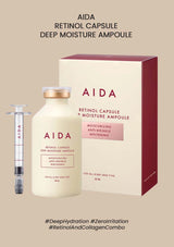 AIDA Retinol Capsule Deep Moisture Ampoule with packaging on a beige background