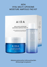 AIDA Hyal Multi-Liposome Moisture Ampoule Pad Kit on a light blue background
