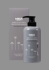 MBA Derma Black Turn & Protein Hair Shampoo bottle with packaging on a gray background
