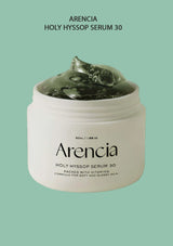Arencia Holy Hyssop Serum 30 jar on a light green background