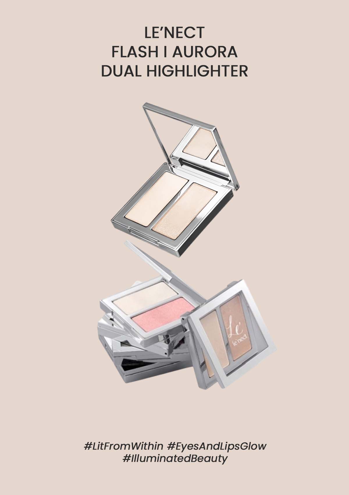 LE'NECT Aurora Dual Highlighter – Korean Dewy Glow Shimmer – COCOMO