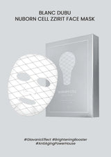 Nuborn Cell Zzirit face mask packaging with a white mask on a light gray background