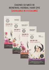 Daeng Gi Meo Ri renewal herbal hair dye packages on a gray background