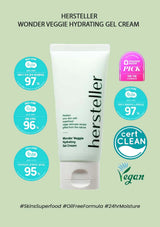Hersteller Wonder Veggie Hydrating Gel Cream tube with certification badges on a light green background