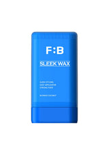 Blue container of F:B Sleek Wax on a white background