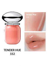 Lipstick with 'Tender Hue 332' label and close-up of lip color on a white background