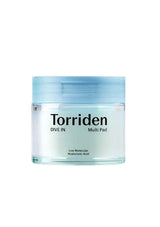 A container of Torriden Dive In Low Molecular Hyaluronic Acid Multi Pad, which is a skincare product with hyaluronic acid.