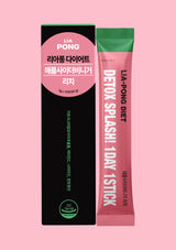 Lia Pong Detox Splash 1 Day Stick packaging on a pink background