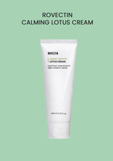 Rovectin Calming Lotus Cream tube on a green background