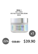 Glass Skin Cream jar with promotional text on a white background