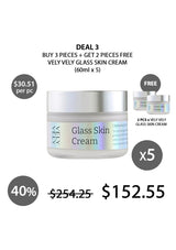 Promotional offer for Glass Skin Cream with a jar and smaller containers on a white background.